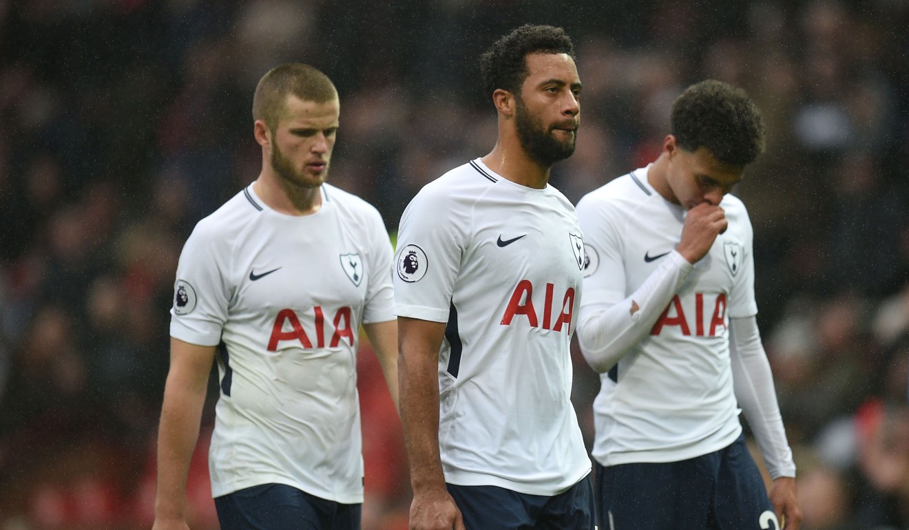 Spurs’ Eric Dier, Mousa Dembele and Dele Alli are forlorn at the final whistle. Photo: AFP