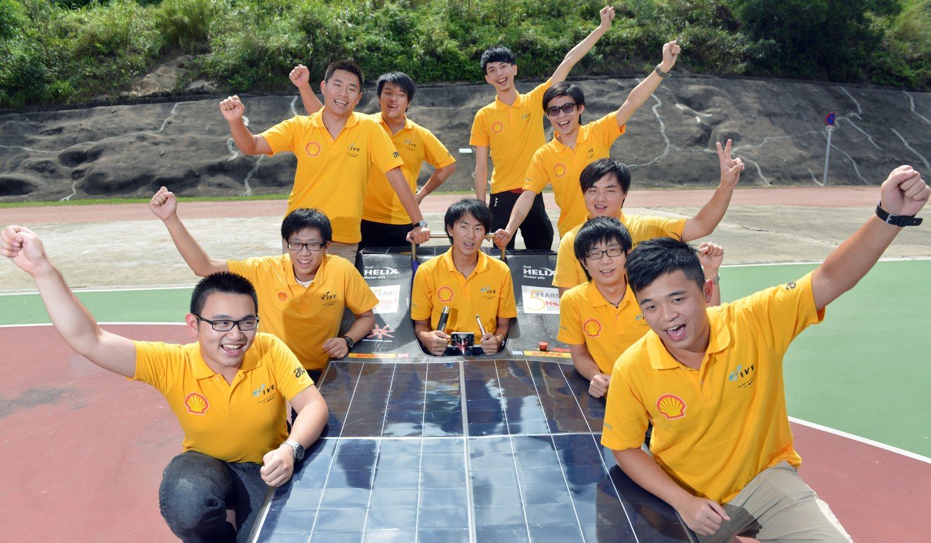 Members of a previous SOPHIE team from Hong Kong’s Institute of Vocational Education pose with a solar-powered car in 2012. The sixth SOPHIE model recently competed in the 2017 World Solar Challenge in Australia, finishing fourth. Photo: Thomas Yau