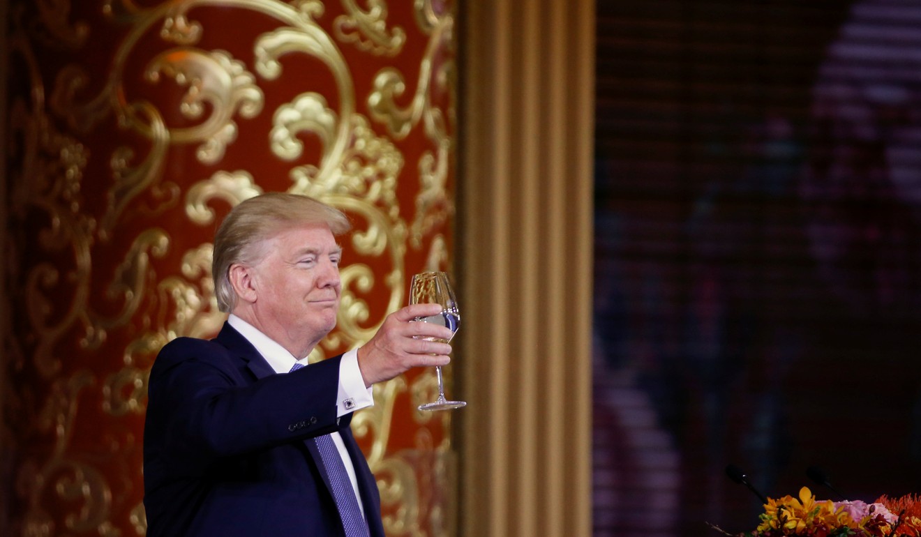 United States President Donald Trump attends a state dinner at the Great Hall of the People in Beijing on November 9, 2017. Photo: Reuters