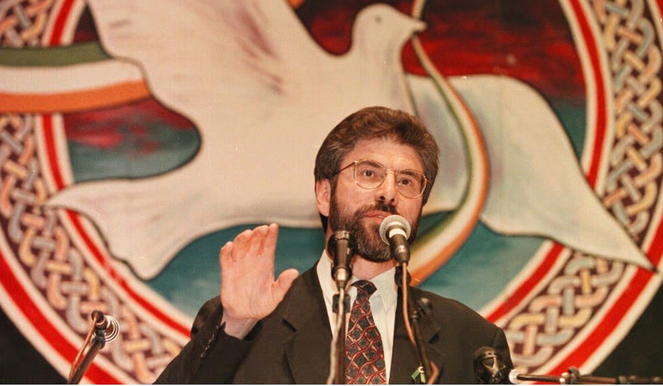 Adams speaking in Belfast’s Ulster Hall in 1996. Photo: AFP