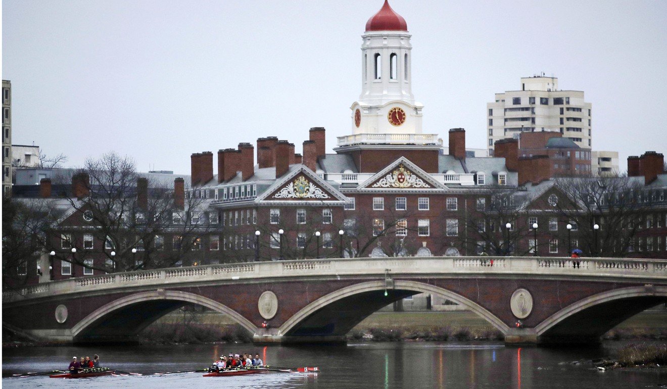 File photo of rowers paddle along the Charles River past Harvard College campus. Photo: AP