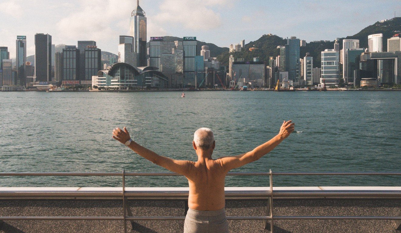 An elderly man exercises on the Avenue of stars in Tsim Sha Tsui. Photo: Aik Beng Chia