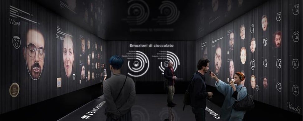 Screens inside the chocolate building at Bologna’s Fico Eataly World use facial recognition to measure visitors’ emotions while eating the chocolates.