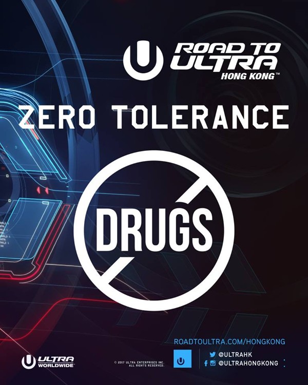 A poster for September’s Road to Ultra festival says the event has a zero-tolerance policy on drug use. Photo: Handout