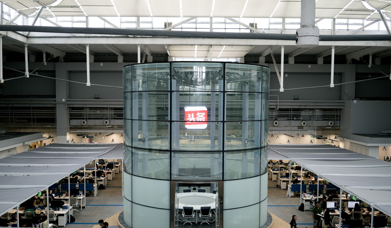 The logo of Beijing ByteDance Technology’s Toutiao mobile app is displayed inside the company’s headquarters in Beijing. Photo: Bloomberg