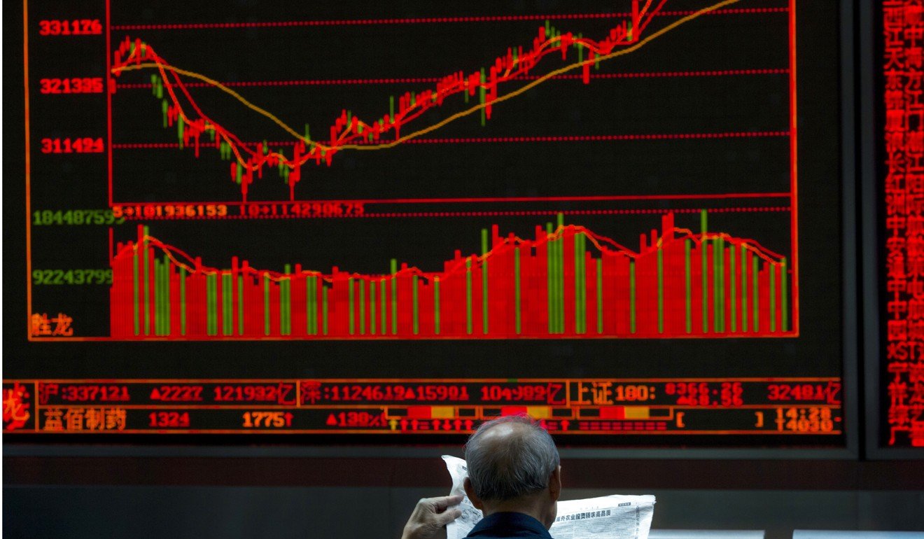 A stock market price board at a brokerage in Beijing. Stocks in Chinese technology firms are now more expensive than their US peers. Photo: AP