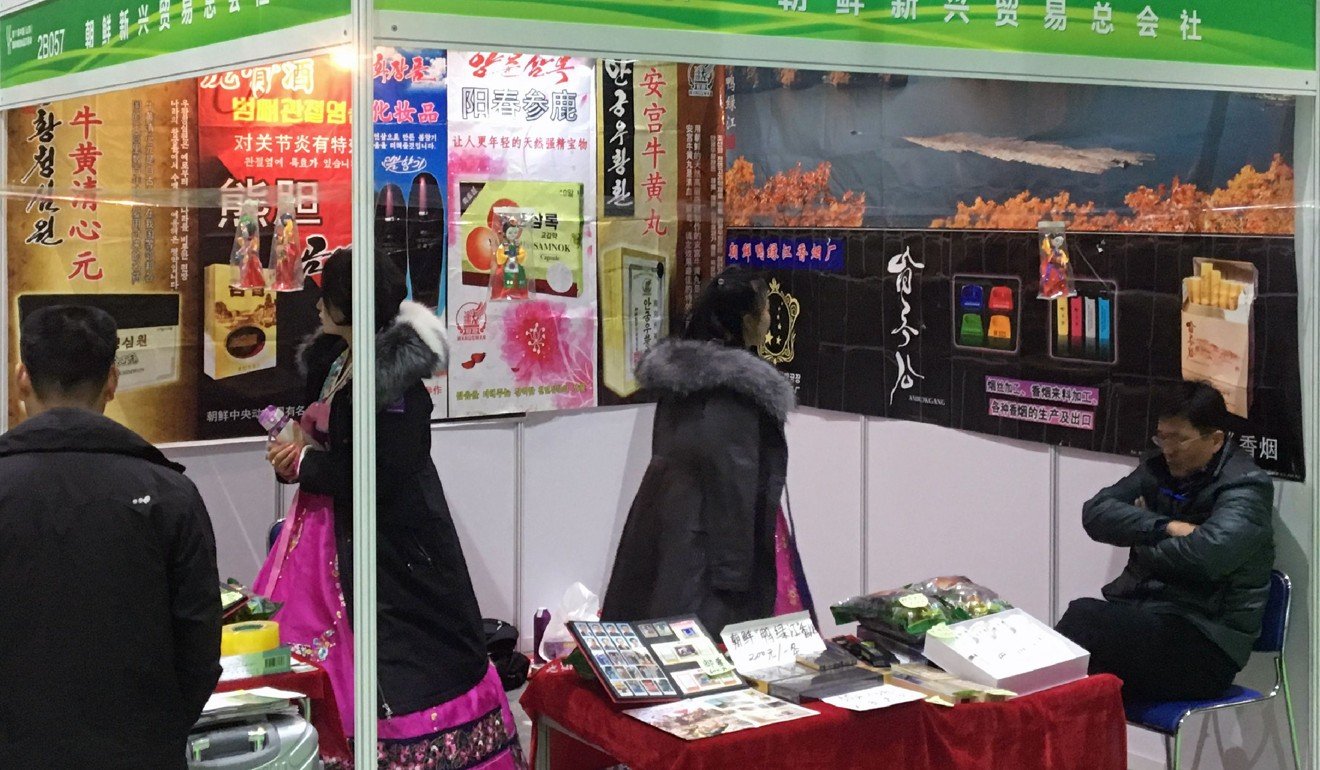 A North Korean trade stand at a confectionery and alcohol exhibition held in Jinan in China last month. Photo: Agence France-Presse