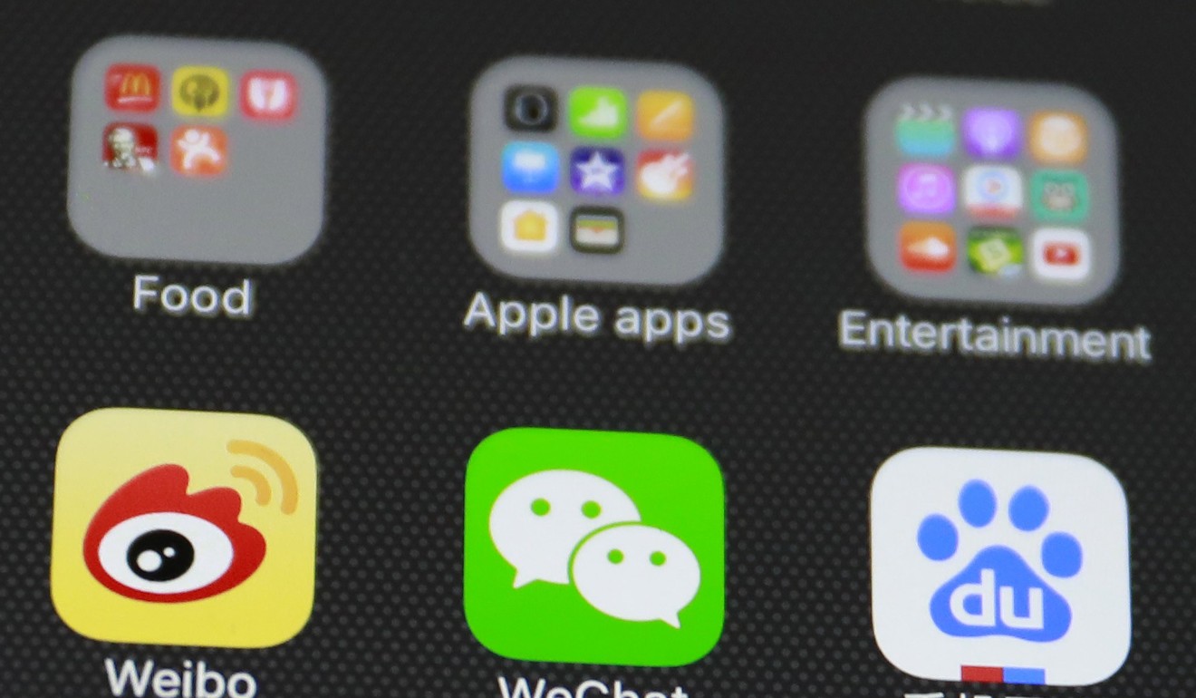 Chinese social media apps Weibo, WeChat and Baidu. Photo: EPA