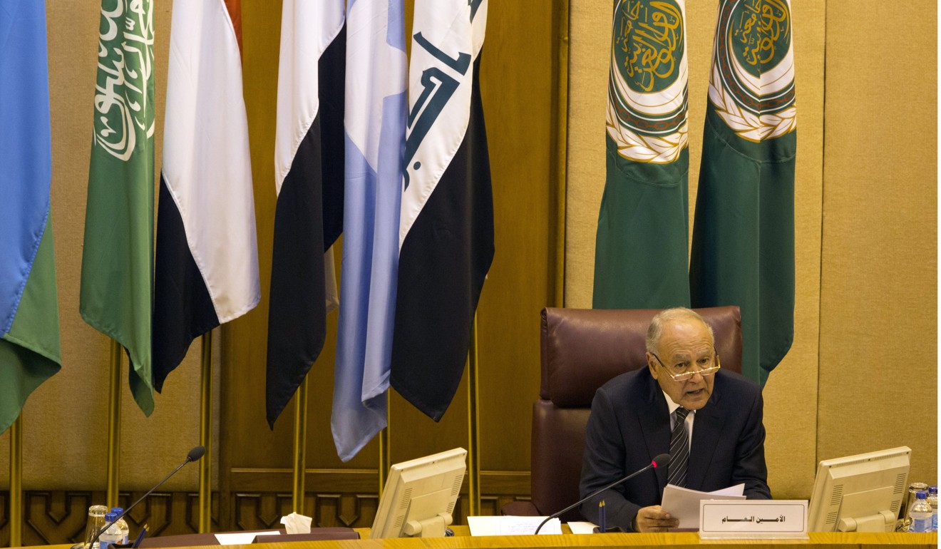 Arab League Secretary General Ahmed Aboul Gheit leads the Arab League foreign ministers emergency meeting in Cairo. Photo: EPA