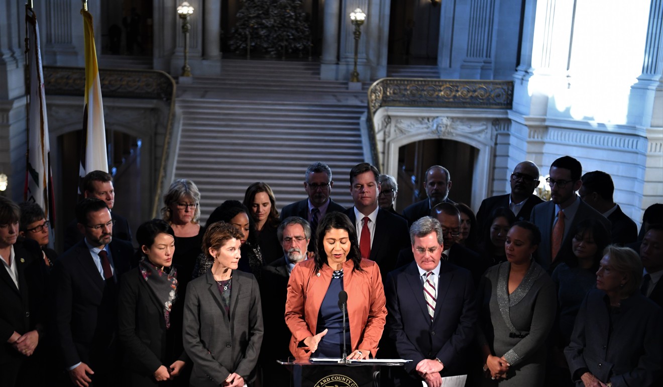 London Breed, the acting mayor of San Francisco and president of the Board of Supervisors of San Francisco, speaks during a press conference held after the death of Ed Lee. Photo: Xinhua