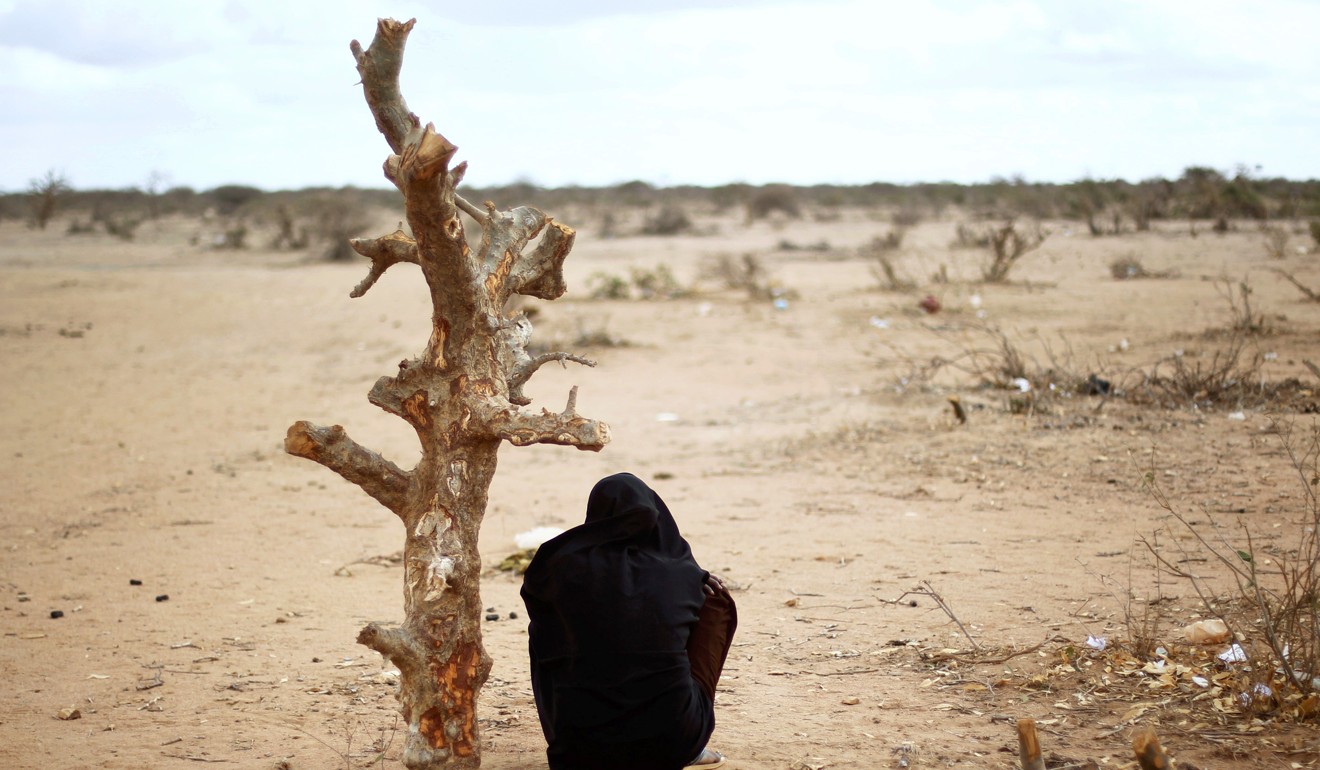 A pregnant Somali woman sits by a tree trunk at UNHCR's Ifo Extension camp outside Dadaab, Kenya. Scientists say climate change could dramatically increase the number of people seeking asylum in Europe. Photo: AP