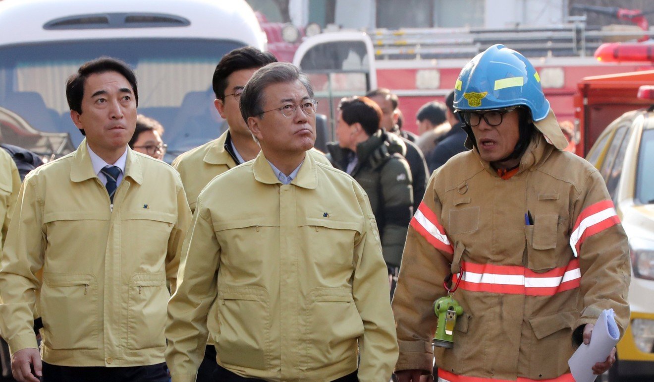 Visiting the scene on Friday, President Moon Jae-in promised a full investigation. Photo: EPA