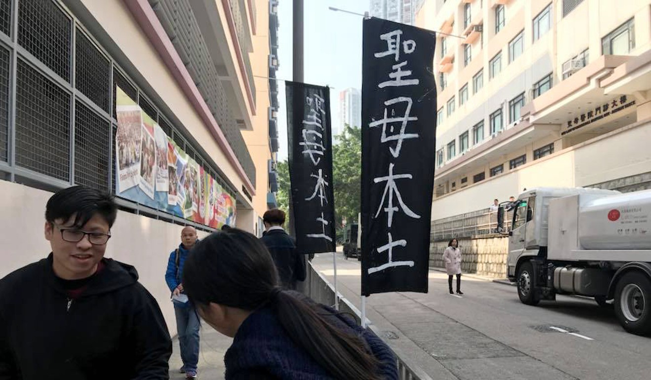 Students from Our Lady's College with the support by Studentlocalism, confronted their teachers who tried to stop them from distributing fliers during the school's open day. Photo: Facebook