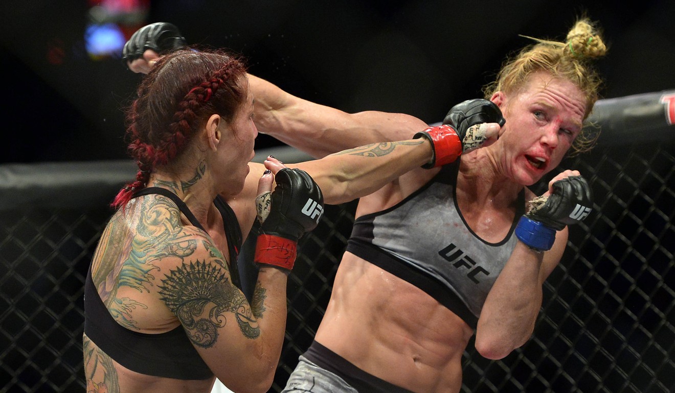 Cris Cyborg lands a hit on Holly Holm during UFC 219 at T-Mobile Arena. Photo: USA Today