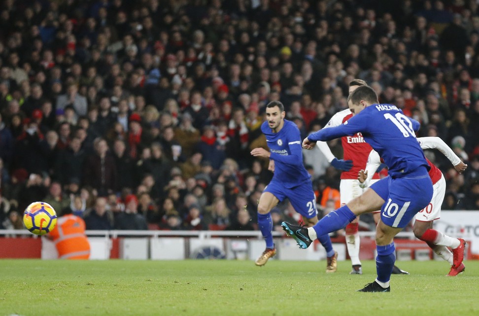 Chelsea’s Eden Hazard scores from the spot. Photo: AP