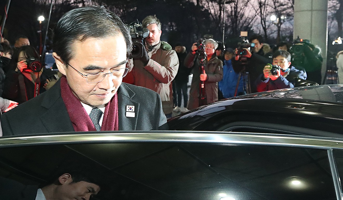 South Korean Unification Minister and chief delegate Cho Myoung-gyon leaves Seoul for the border village of Panmunjom to attend inter-Korean high-level talks to discuss Pyongyang's possible participation in the Pyeongchang Winter Olympics in February and ways to improve their long-stalled ties. Photo: EPA