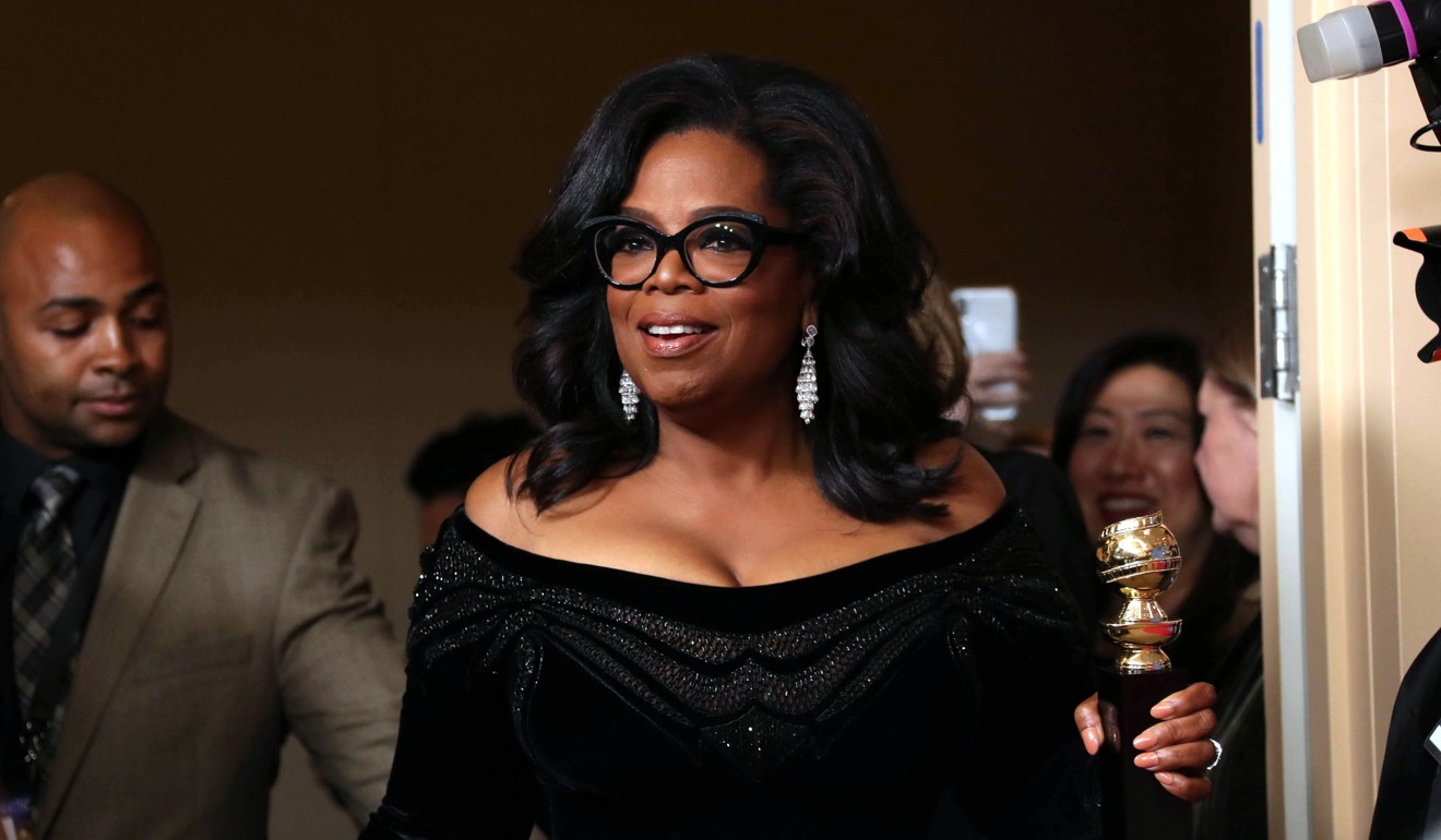 Oprah Winfrey holds the 2018 Golden Globe Cecil B. DeMille Award in the press room during the 75th annual Golden Globe Awards ceremony at the Beverly Hilton Hotel in Beverly Hills, California, on Sunday. Photo: EPA