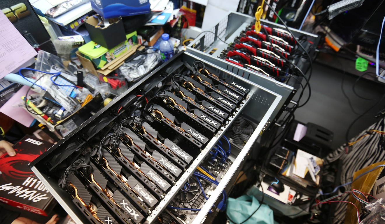 Bitcoin mining equipment on sales in a shop at Golden Computer Arcade in Sham Shui Po. Photo: SCMP / Xiaomei Chen