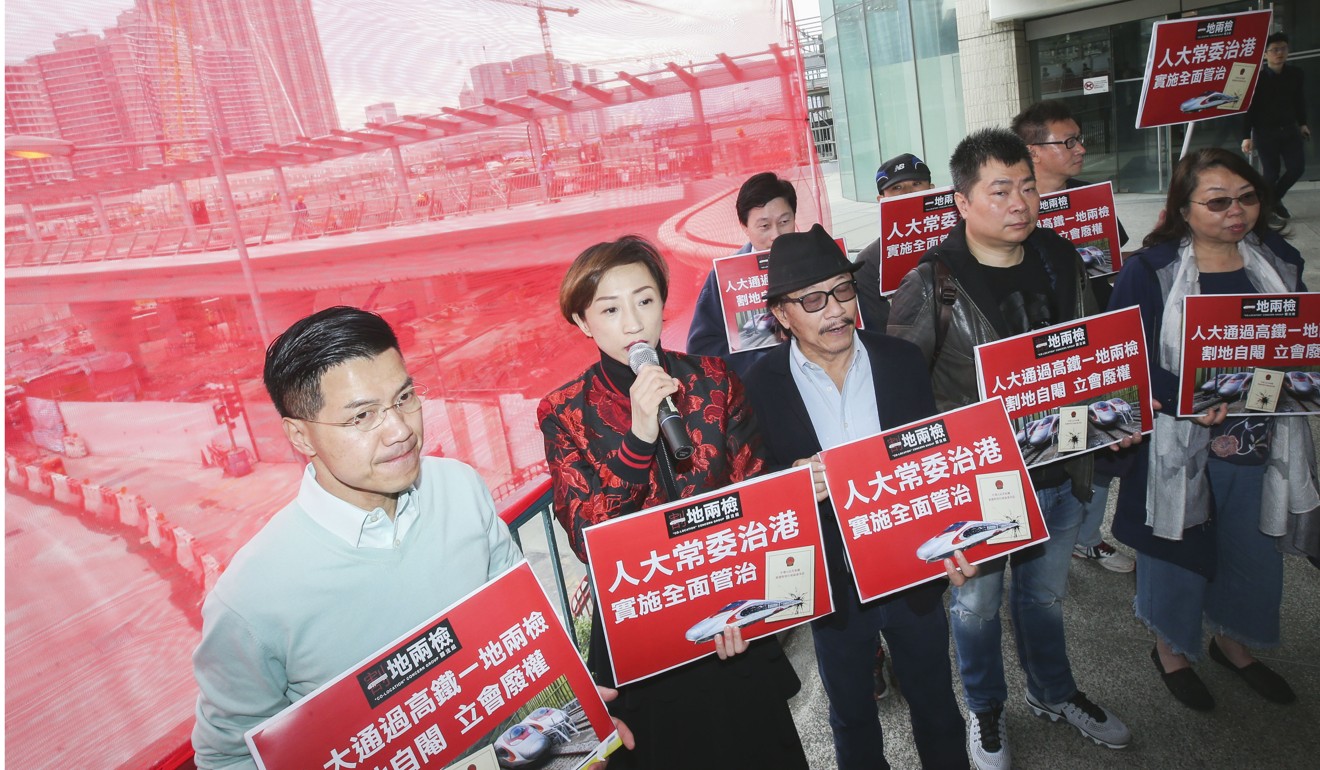 Civic Party lawmaker Tanya Chan (second from left) and other Co-location Concern Group members at a protest. Photo: David Wong