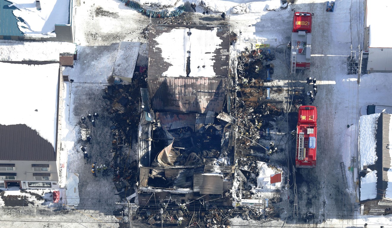 The facility in Sapporo, which housed elderly people on welfare, was gutted by fire, killing 11. Photo: Kyodo