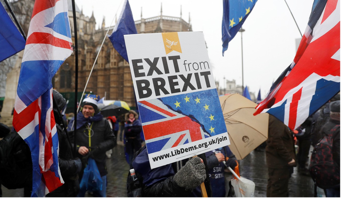Anti-Brexit protesters demonstrate outside the Houses of Parliament in London last December. Photo: Reuters