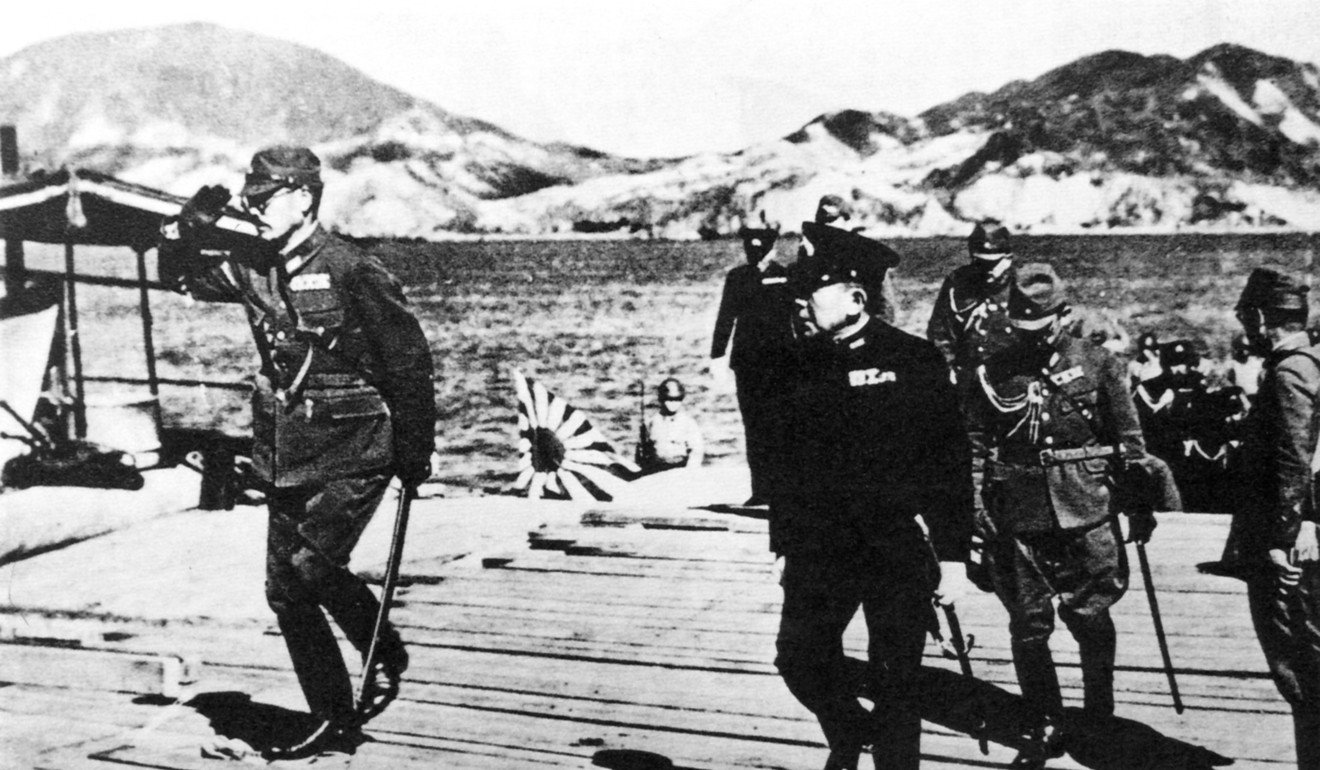 Lieutenant General Takashi Sakai (left), commander in chief of Japanese forces in South China, and navy vice-admiral Ruitako Okada, commander of the South China Fleet, at Quarry Bay pier in December 1941.