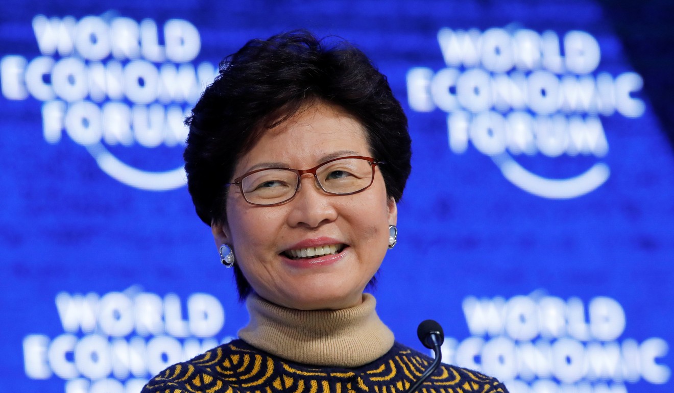 Chief Executive Carrie Lam stressed the importance of putting in place policies to address poverty and income inequality in her speech at the World Economic Forum meeting in Davos, Switzerland in January. Photo: Reuters