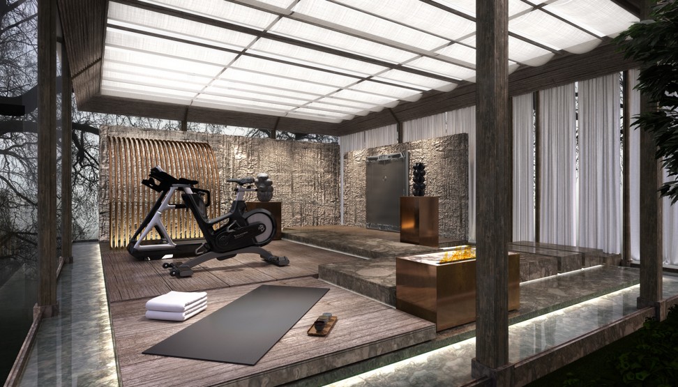 A luxury gym which integrates elements found in nature and hi-tech sport equipment.