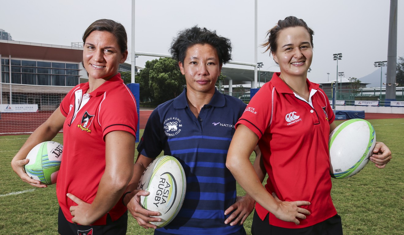 Hong Kong rugby players Amelie Seure, Royce Chan and Colleen Tjosvold at the Sports Institute. Photo: K. Y. Cheng