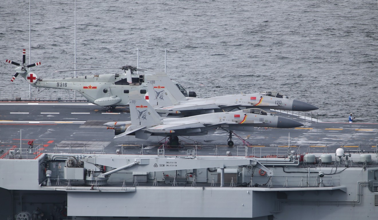 Aircraft on the deck of the Liaoning, while docked in Hong Kong harbour. Photo: Sam Tsang