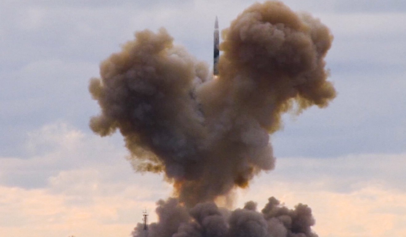 In this video grab provided by RU-RTR Russian television via AP television on Thursday, March 1, 2018, the Avangard hypersonic vehicle blasts off during a test launch at an undisclosed location in Russia. President Vladimir Putin declared Thursday that Russia has developed a range of new nuclear weapons, claiming they can't be intercepted by the enemy. Photo: RU-RTR Russian Television via AP