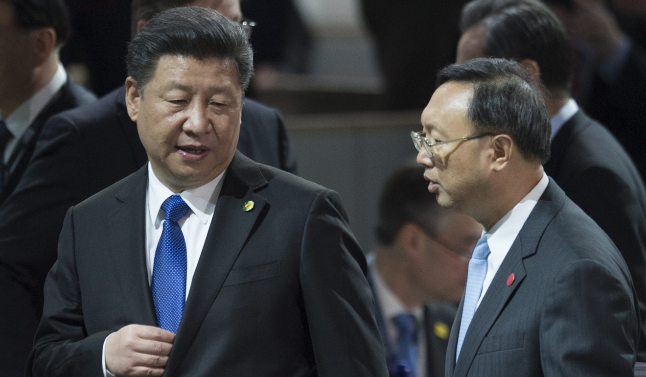 President Xi Jinping (left) and State Councillor Yang Jiechi at the Nuclear Security Summit in Washington in April 2016. Photo: EPA
