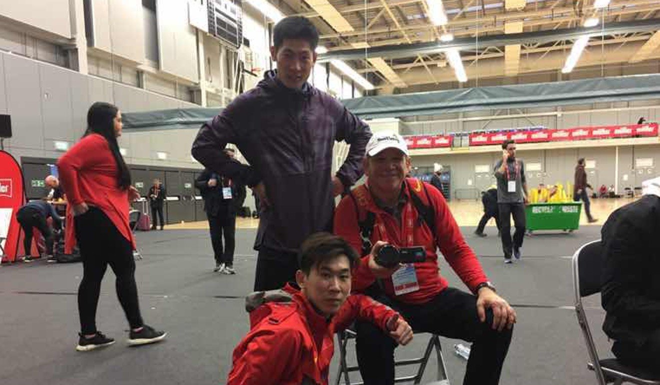 Coach Harrington and his two charges – Shi Yuho (standing) and Huang Changzhou. Photo: Handout