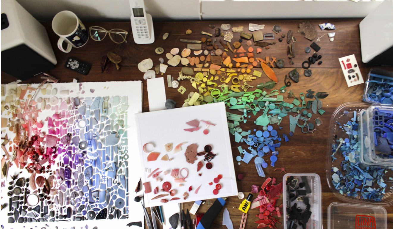 The desk of artist Liina Klauss while working on her ‘Broken Dreams’ series. Photo: Liina Klauss