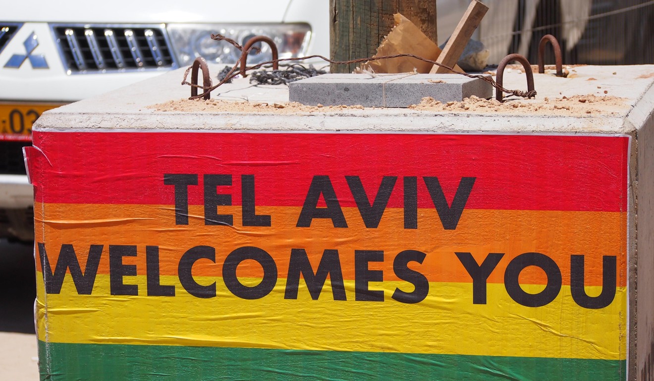 A gay pride welcome sign in Tel Aviv.