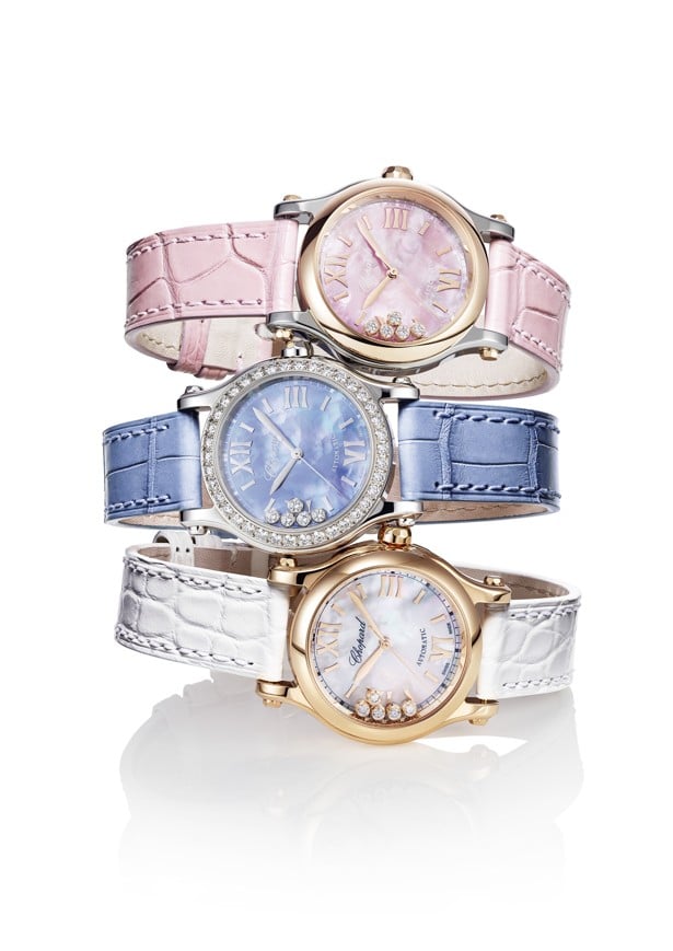 Chopard’s Happy Sport celebrates 25 years and new novelties are available in soft blue, soft pink and white.