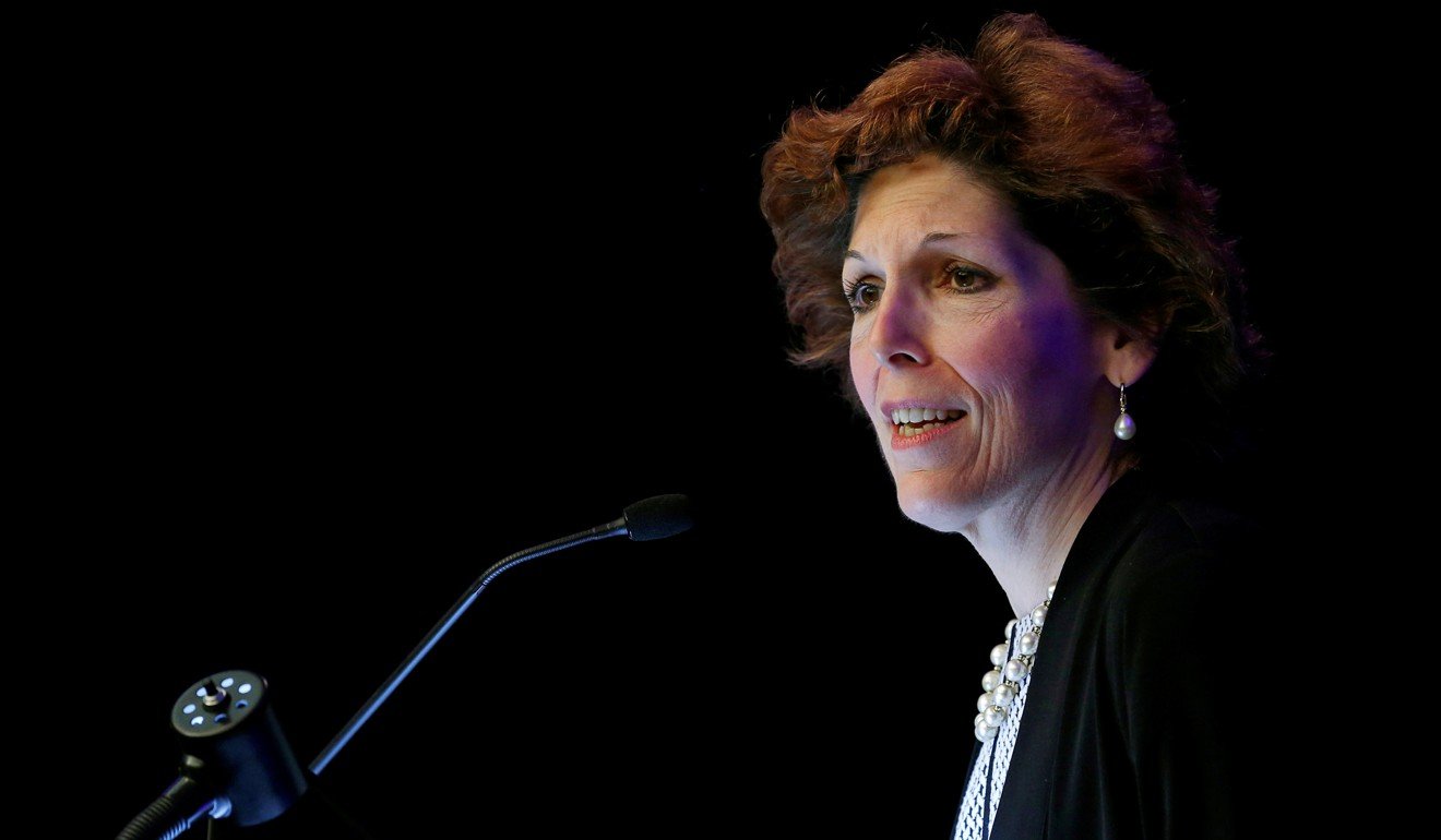 Cleveland Federal Reserve President and CEO Loretta Mester gives her keynote address at the 2014 Financial Stability Conference in Washington. Photo: Reuters.