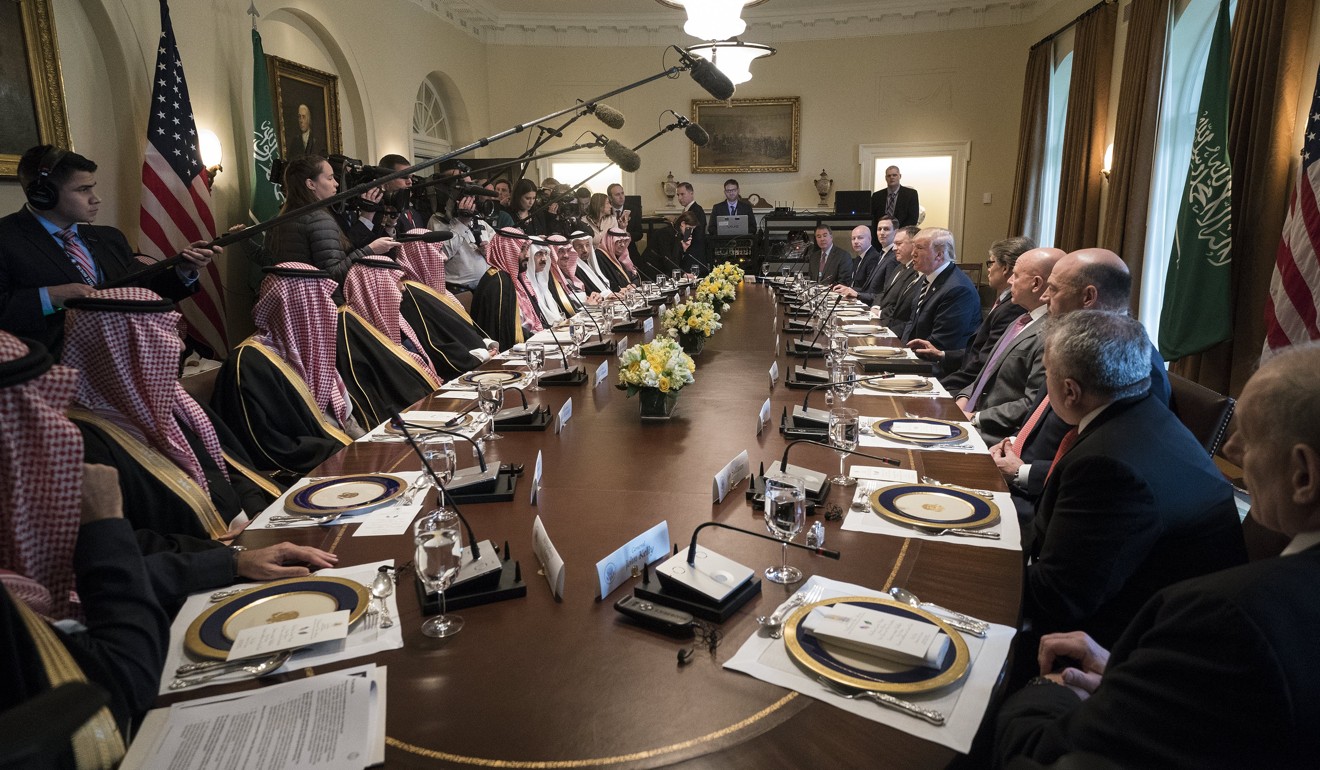 US President Donald Trump holds a working lunch with Crown Prince Mohammed bin Salman of Saudi Arabia in the Oval Office at the White House, in Washington, on Tuesday. Photo: EPA