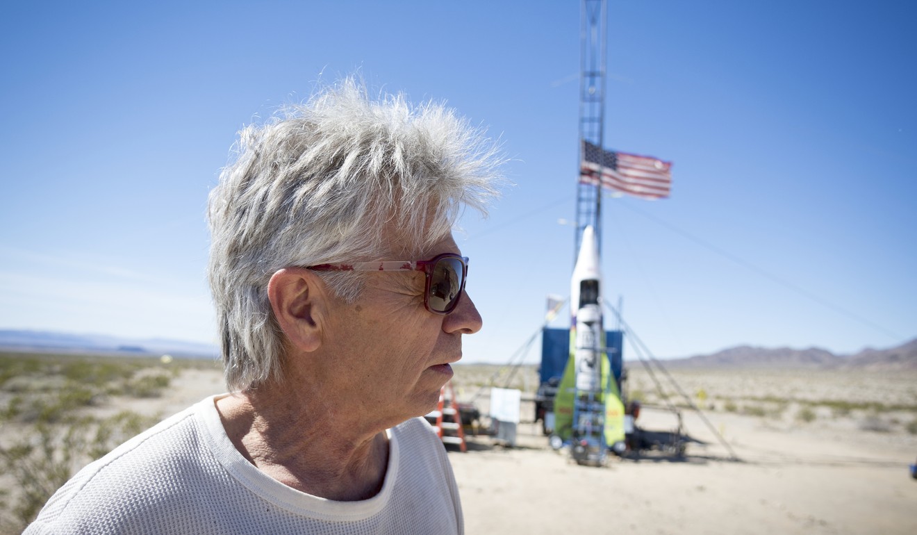 Mike Hughes propelled himself 1,875 feet into the air before a hard landing in the Mojave Desert on Saturday, aboard a home-made rocket. Photo: AP