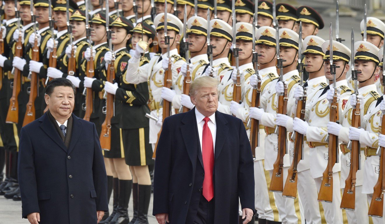 US President Donald Trump (right) and Chinese President Xi Jinping attending a welcome ceremony in Beijing in November. Last week, Trump announced tariffs worth US$60 billion on imports from China, in response to what he sees as China's unfair trade and investment practices. Photo: Kyodo