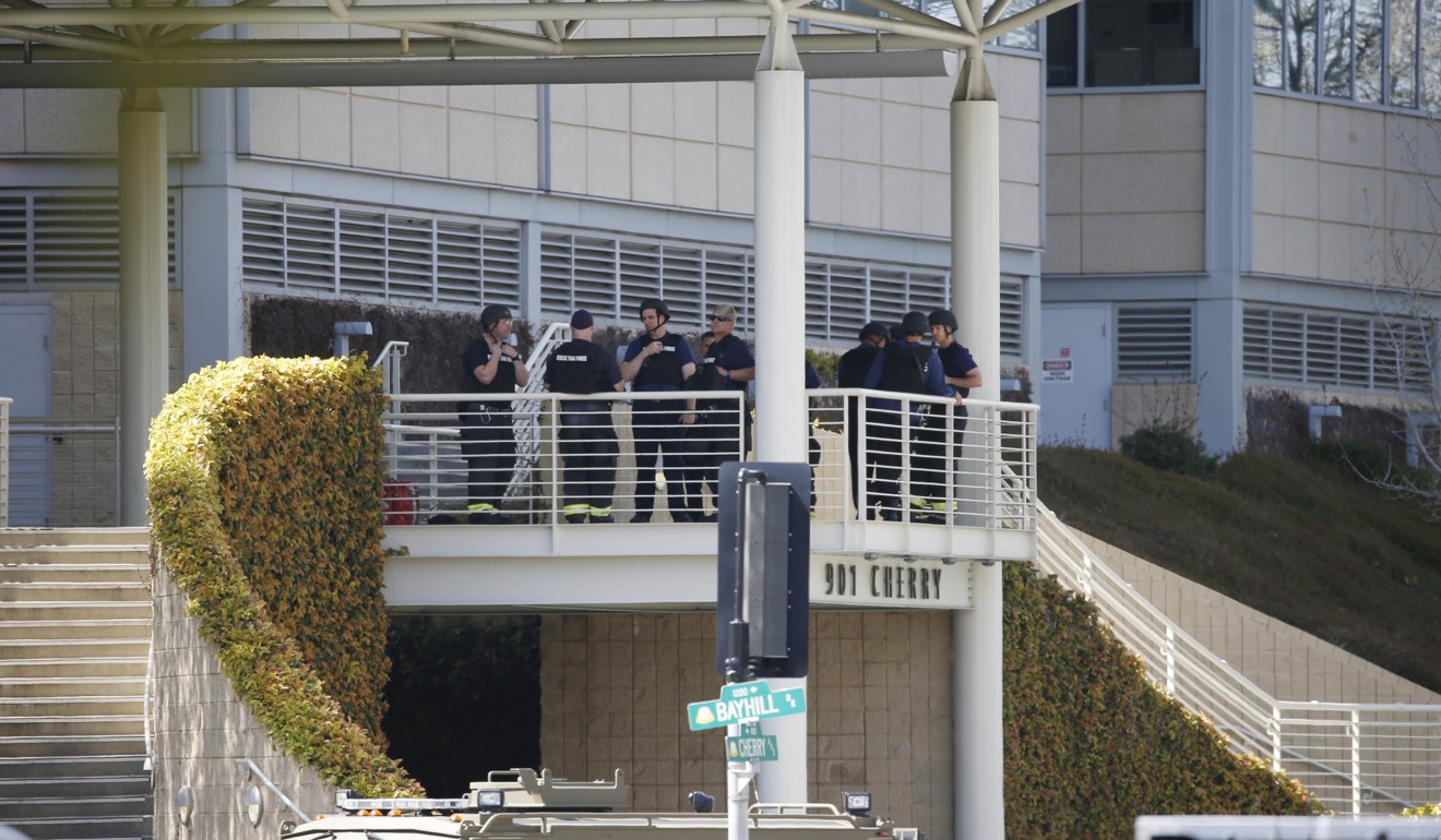 Officers from different agencies are seen outside YouTube headquarters in San Bruno, California, on Tuesday after the shootings. Photo: Bay Area News Group/TNS
