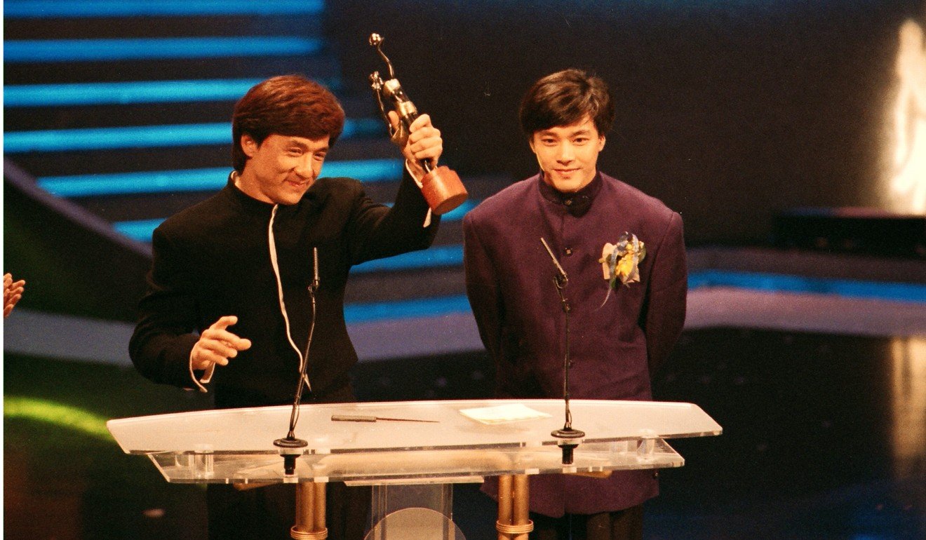 Chan and film director Stanley Tong Kwai-lai share the Best Action Choreography award at the 15th Hong Kong Film Awards held at the Hong Kong Academy for Performing Arts.