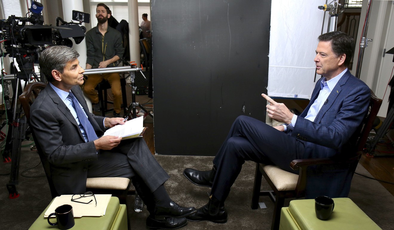 George Stephanopoulos interviews former FBI director James Comey. Photo: AP
