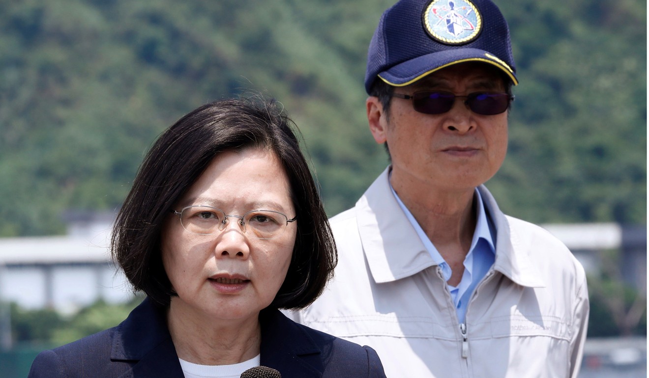Taiwan’s President Tsai Ing-wen (left) pictured with defence minister Yen Teh-fa at a drill near the Yilan naval base last week. Photo: Reuters