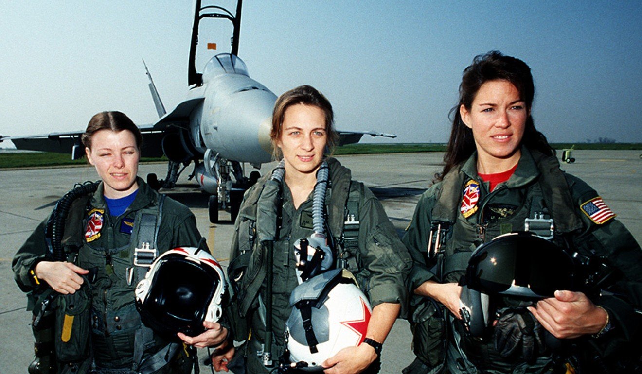 Tammie Jo Shults (right) with other women pilots of the Tactical Electronic Warfare Squadron 34 in an undated photograph. File photo: US Navy