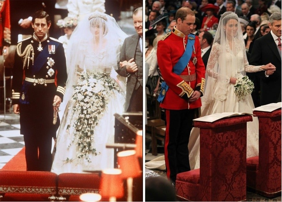 The weddings of Charles and Diana in 1981 and of William and Kate in 2011. Photo: AFP