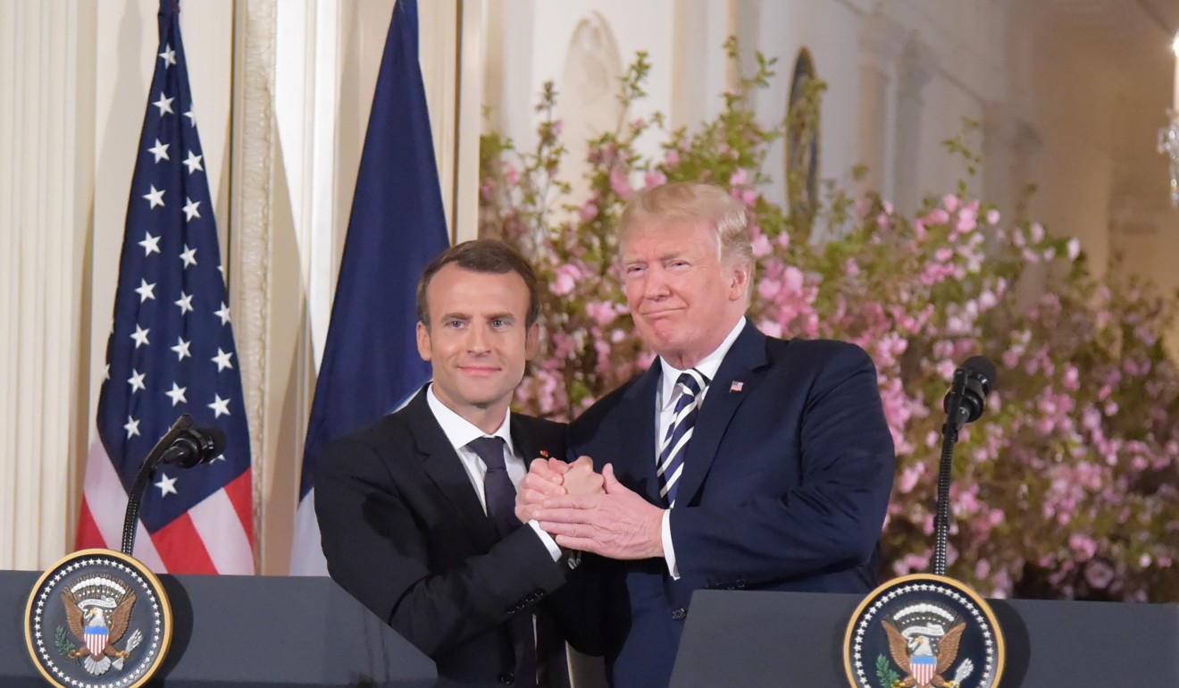 US President Donald Trump (right) and French President Emmanuel Macron attend a joint press conference at the White House on Tuesday. Photo: Xinhua