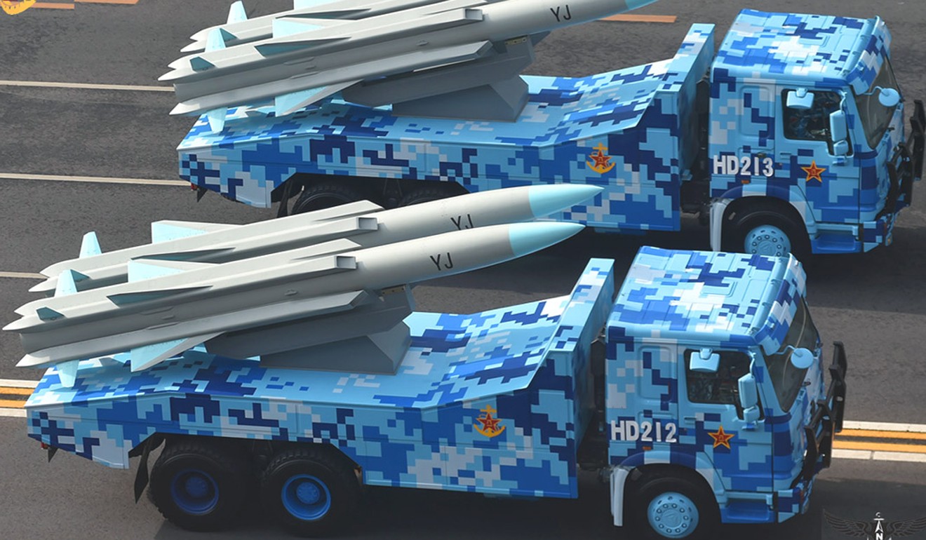 YJ-12 anti-ship cruise missiles are seen in Chinese military parade. Photo: handout