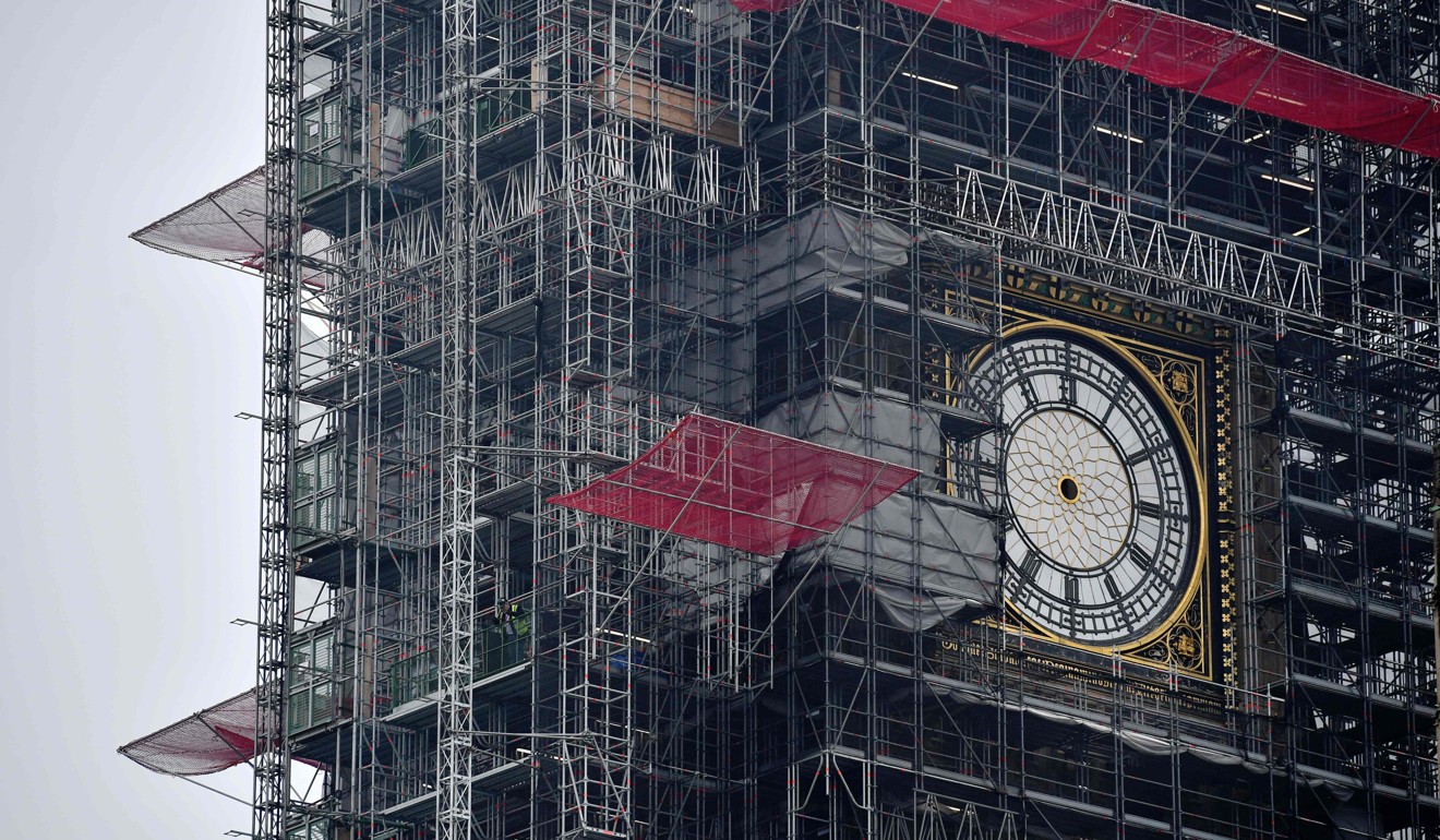 The clock face of Big Ben, with the hands removed, is pictured during ongoing renovations to the tower. Photo: AFP 
