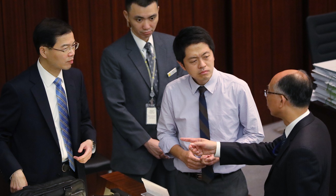 Embattled lawmaker Ted Hui (third from left) at a Bills Committee meeting on Monday. Photo: Edward Wong